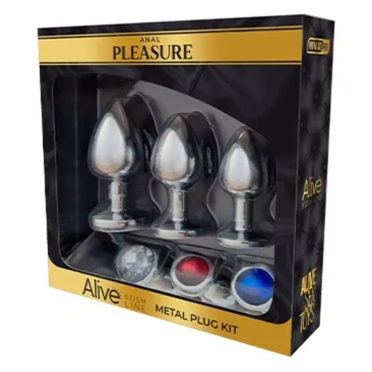 Kit 3 plug anali metallo ALIVE misure progressive con gemme blu vista d'insieme