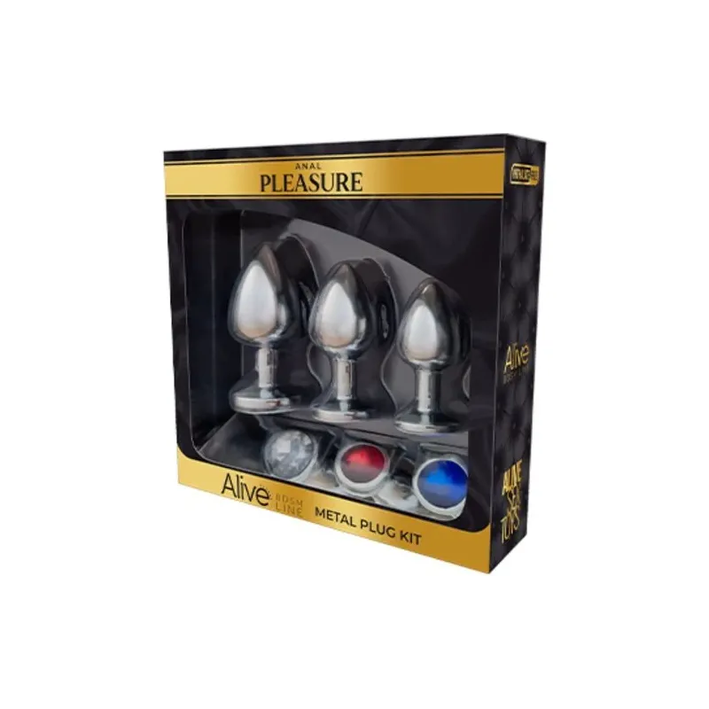 Kit 3 plug anali metallo ALIVE misure progressive con gemme blu vista d'insieme