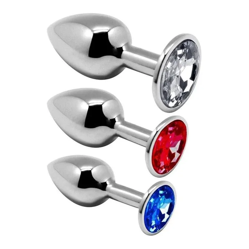 Kit 3 plug anali metallo ALIVE misure progressive con gemme blu vista d'insieme