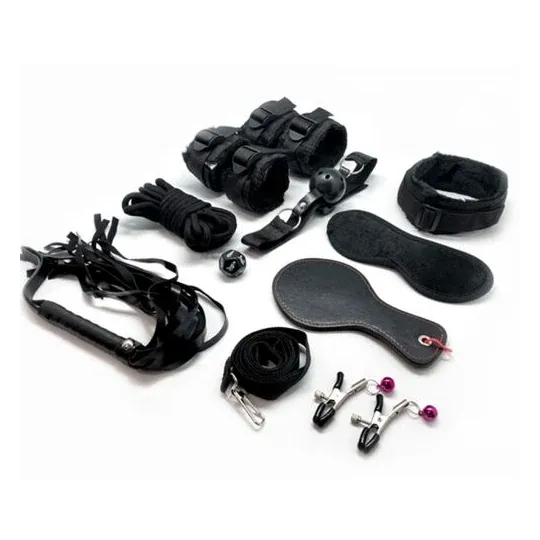 ALIVE BDSM kit 10-piece black - Bondage set with handcuffs, whip, gag and shibari rope