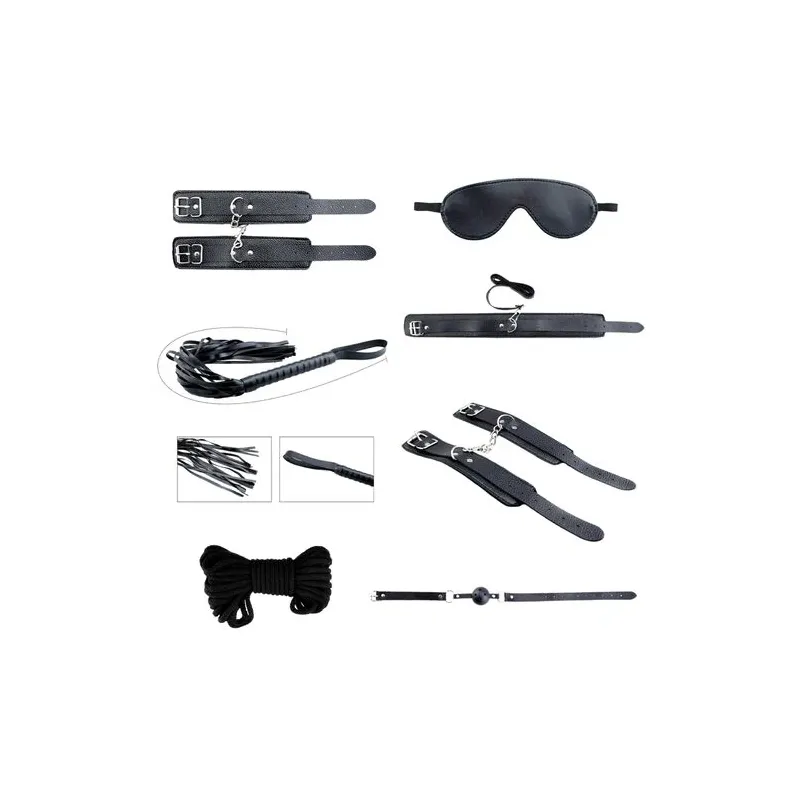 ALIVE Secret Desires 7-piece BDSM kit black - complete set with cuffs, whip, mask and shibari rope