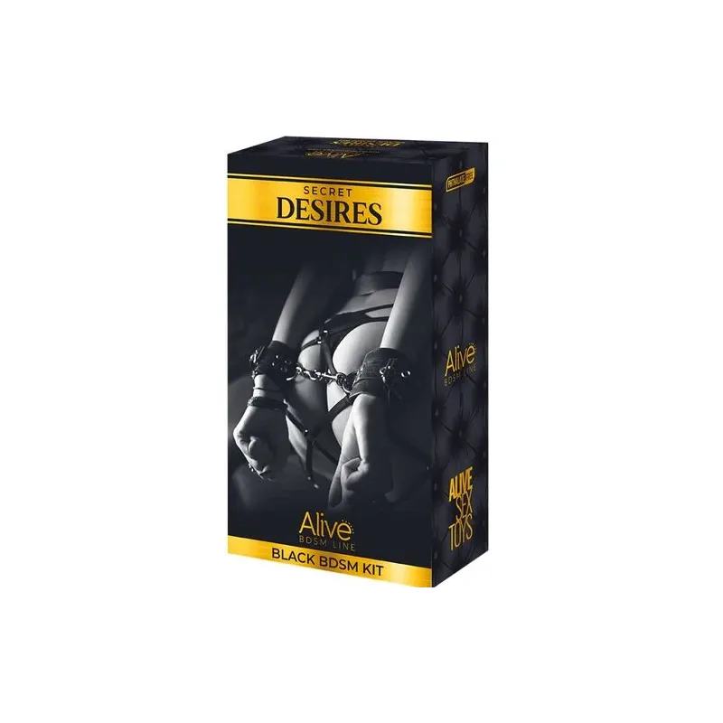 Kit BDSM Secret Desires 7 pièces ALIVE noir - ensemble complet avec menottes, fouet, masque et corde shibari