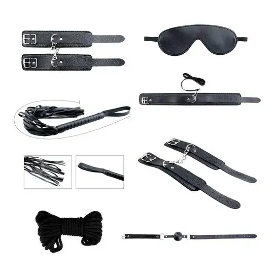 ALIVE Secret Desires 7-piece BDSM kit black - complete set with cuffs, whip, mask and shibari rope