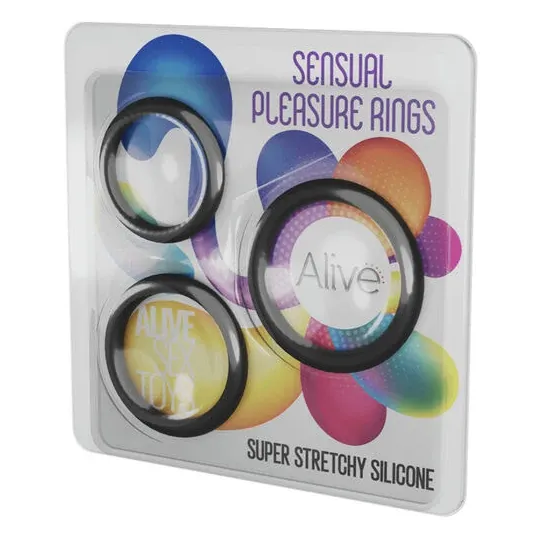 Set 3 anelli di piacere ALIVE in silicone morbido, vista d'insieme