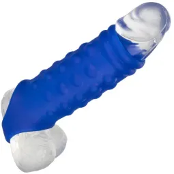 Cappuccio per pene blu CALEXOTICS in silicone liquido con perline per stimolazione