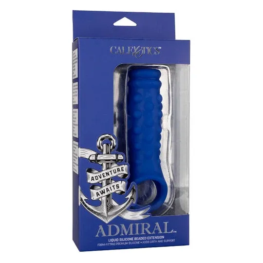 Blue CALEXOTICS liquid silicone beaded penis cap for stimulation