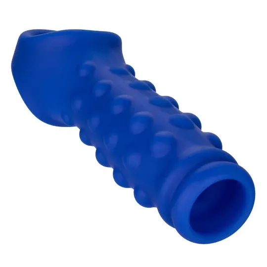Capuchón para pene azul CALEXOTICS de silicona líquida con cuentas para estimulación