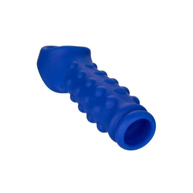 Blaue Peniskappe CALEXOTICS aus Flüssigsilikon mit Perlen zur Stimulation