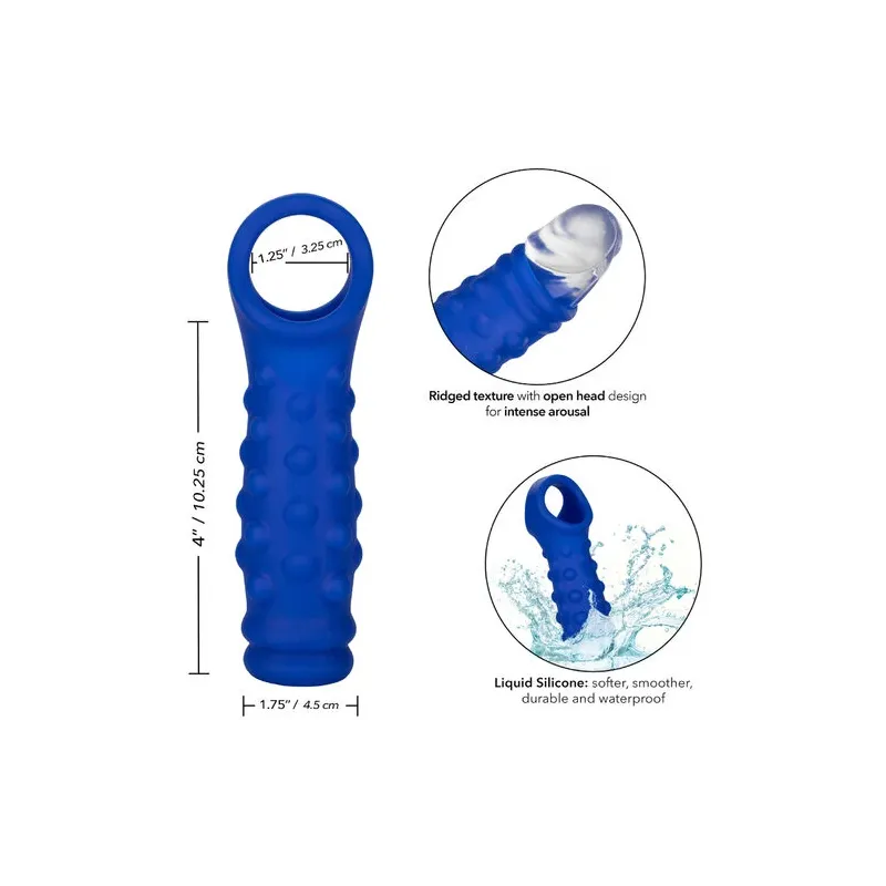 Cappuccio per pene blu CALEXOTICS in silicone liquido con perline per stimolazione