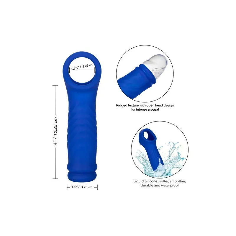 Couvercle pénien Wave silicone liquide bleu de CalExotics, forme ondulée pour extension