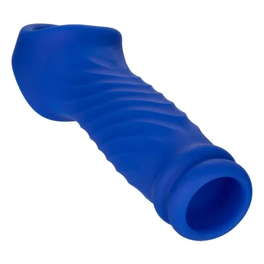 Blue CalExotics Admiral Wave penis cap in liquid silicone, wavy texture for enhancement