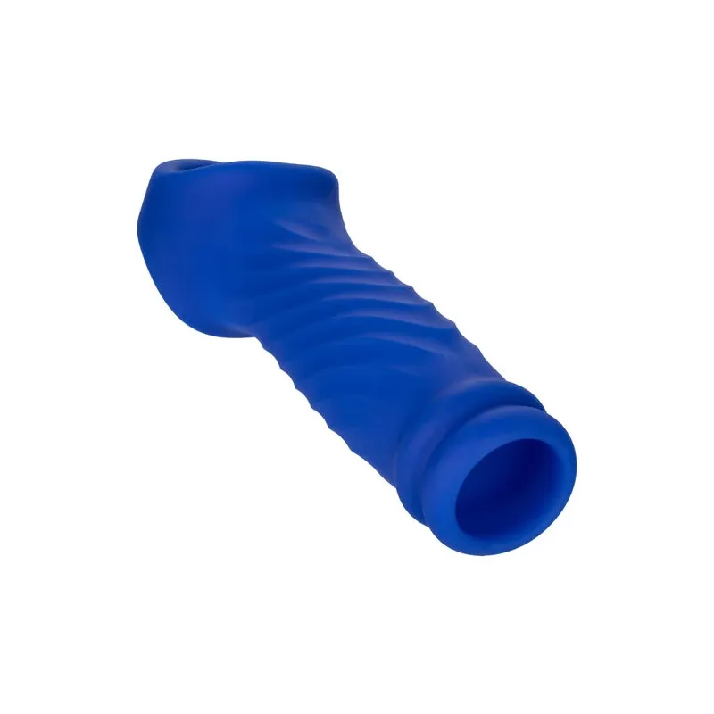 Blaue Peniskappe Wave aus Liquid Silicone von CalExotics, wellenförmige Struktur