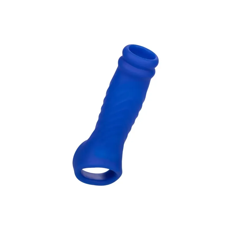 Blue CalExotics Admiral Wave penis cap in liquid silicone, wavy texture for enhancement