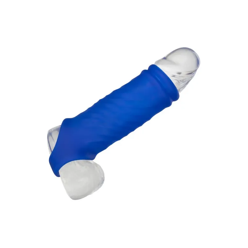 Cubierta para pene Wave de silicona líquida azul CalExotics, textura ondulada