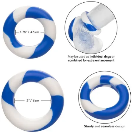 Ensemble de deux anneaux péniens en silicone, marque CalExotics, tailles progressives