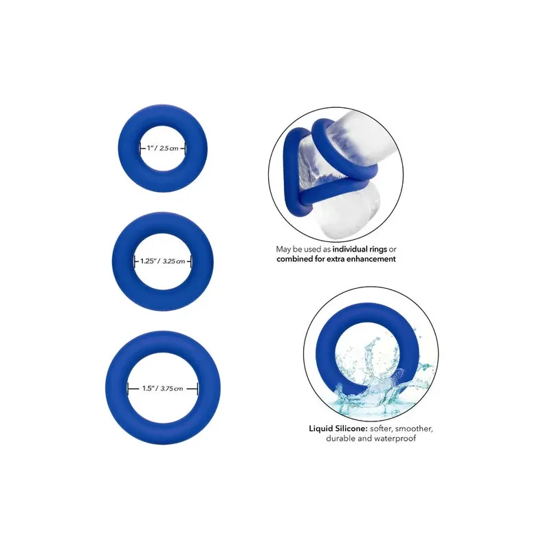 Set di 3 anelli penieni graduati in silicone blu CalExotics Admiral per prestazioni migliorate