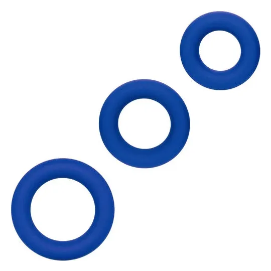 Set de 3 anillos de pene graduados de silicona azul CalExotics Admiral para mejorar el rendimiento
