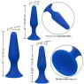 Kit 3 plugs anals Admiral CalExotics en silicone bleu, tailles graduées avec base ventouse pour entraînement anal progressif.