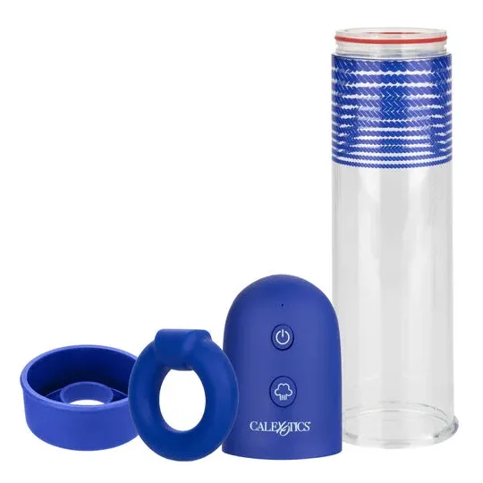 Kit pompe de montage rechargeable Admiral CalExotics, cylindre transparent, anneau silicone liquide pour érection.