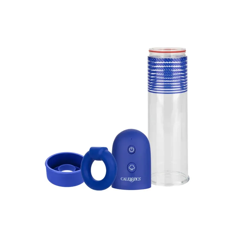 Kit pompe de montage rechargeable Admiral CalExotics, cylindre transparent, anneau silicone liquide pour érection.