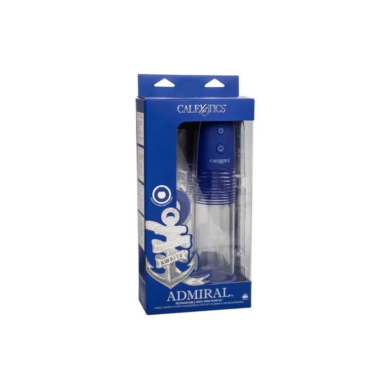 Kit pompe de montage rechargeable Admiral CalExotics, cylindre transparent, anneau silicone liquide pour érection.