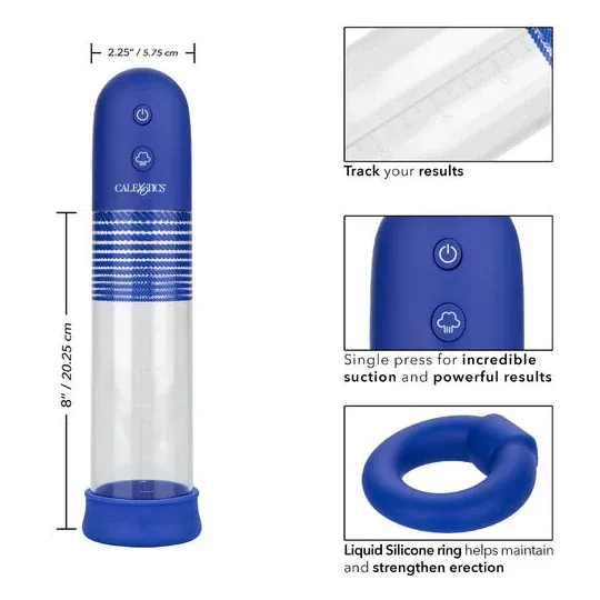 Kit pompe de montage rechargeable Admiral CalExotics, cylindre transparent, anneau silicone liquide pour érection.