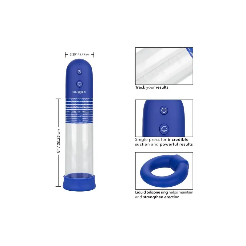 Kit pompe de montage rechargeable Admiral CalExotics, cylindre transparent, anneau silicone liquide pour érection.