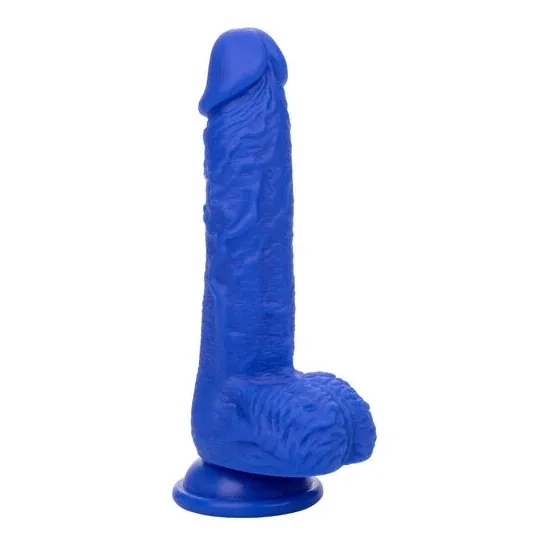 Realistic vibrator dildo CalExotics Admiral Sailor blue silicone suction cup, overall view