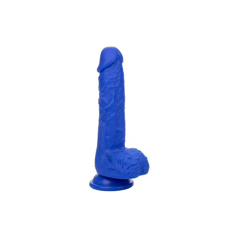 Gode vibrant réaliste CalExotics Admiral Sailor bleu en silicone avec ventouse, vue d'ensemble