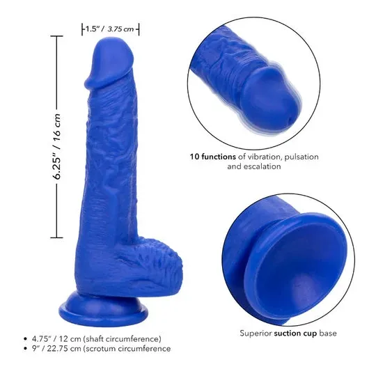 Gode vibrant réaliste CalExotics Admiral Sailor bleu en silicone avec ventouse, vue d'ensemble