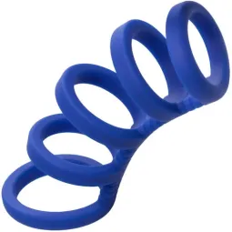 Cage pénienne en silicone liquide bleue CalExotics avec anneaux de support pour érection