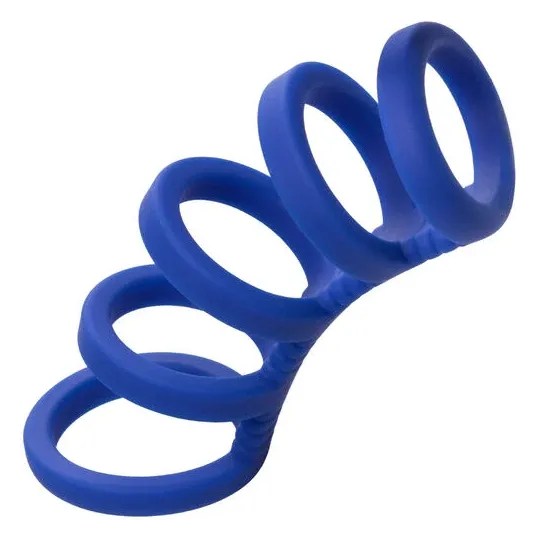 Cage pénienne en silicone liquide bleue CalExotics avec anneaux de support pour érection