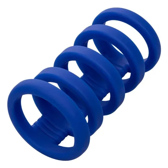 Cage pénienne en silicone liquide bleue CalExotics avec anneaux de support pour érection