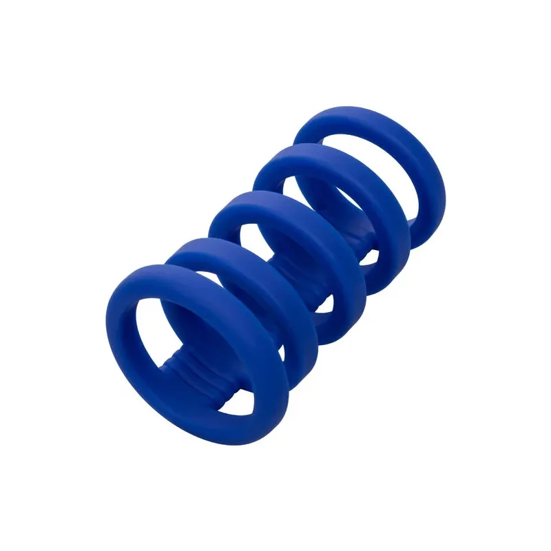 Cage pénienne en silicone liquide bleue CalExotics avec anneaux de support pour érection