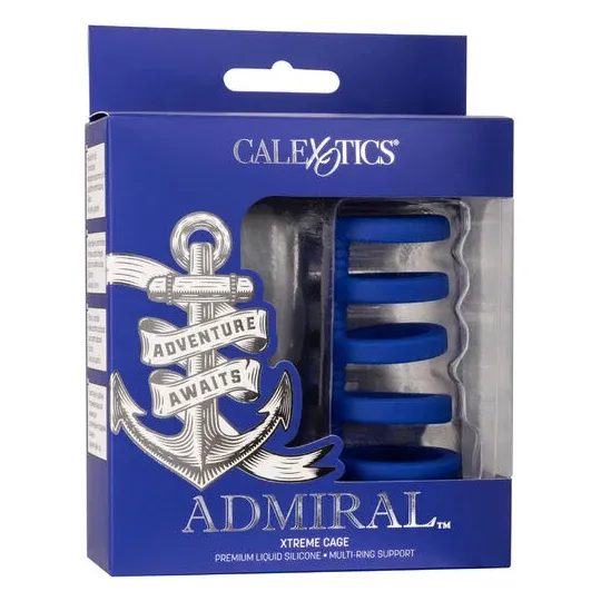 Cage pénienne en silicone liquide bleue CalExotics avec anneaux de support pour érection