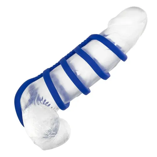 Cage pénienne en silicone liquide bleue CalExotics avec anneaux de support pour érection