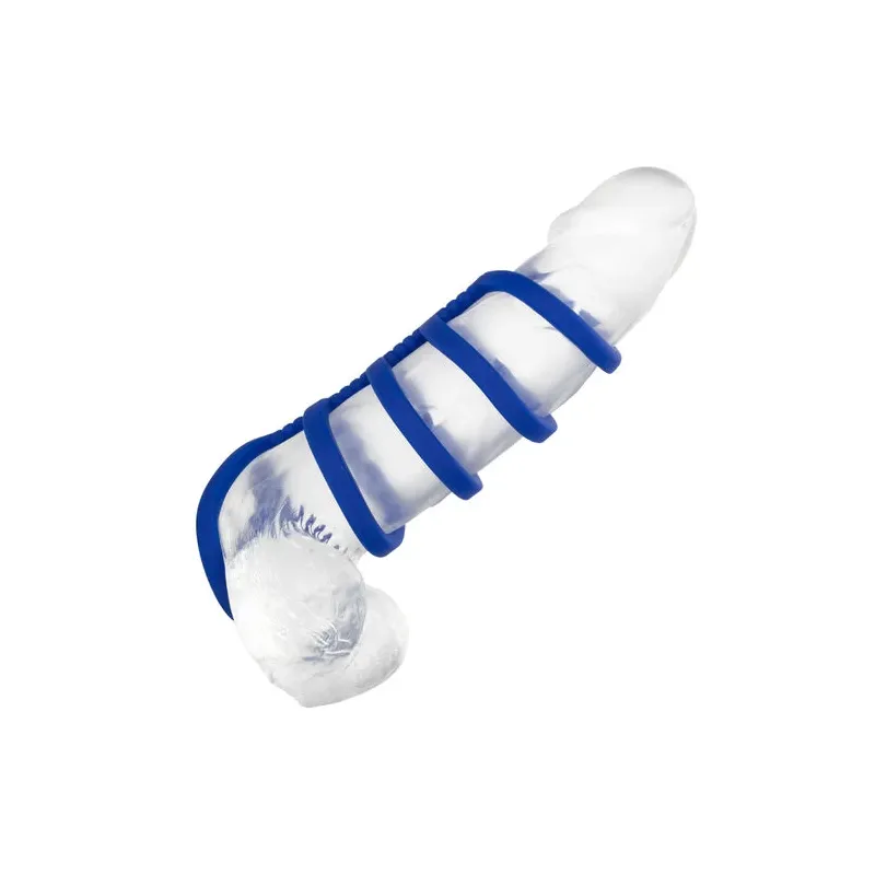 Cage pénienne en silicone liquide bleue CalExotics avec anneaux de support pour érection