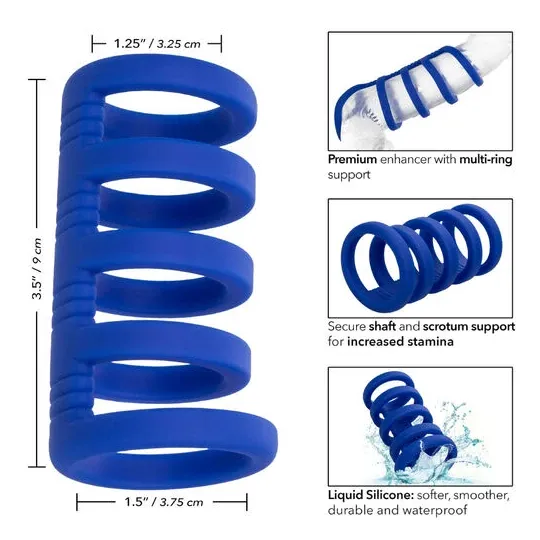 Cage pénienne en silicone liquide bleue CalExotics avec anneaux de support pour érection