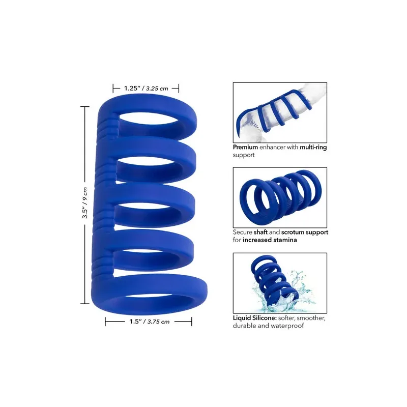 Cage pénienne en silicone liquide bleue CalExotics avec anneaux de support pour érection