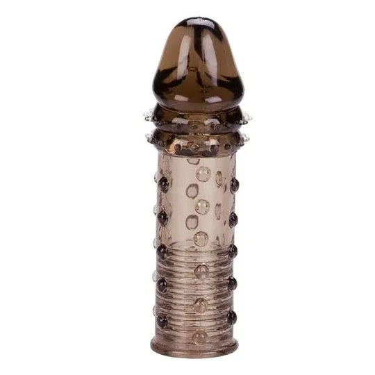 Rallonge pénienne Adonis Calexotics silicone noir transparent, 5 cm, texture stimulante, double fonction anneau.