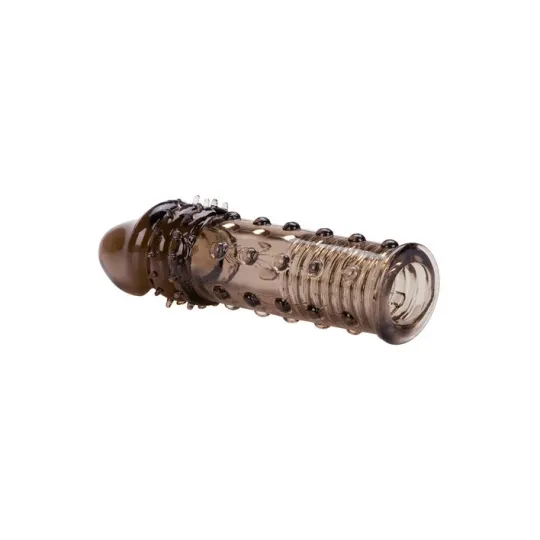 Rallonge pénienne Adonis Calexotics silicone noir transparent, 5 cm, texture stimulante, double fonction anneau.