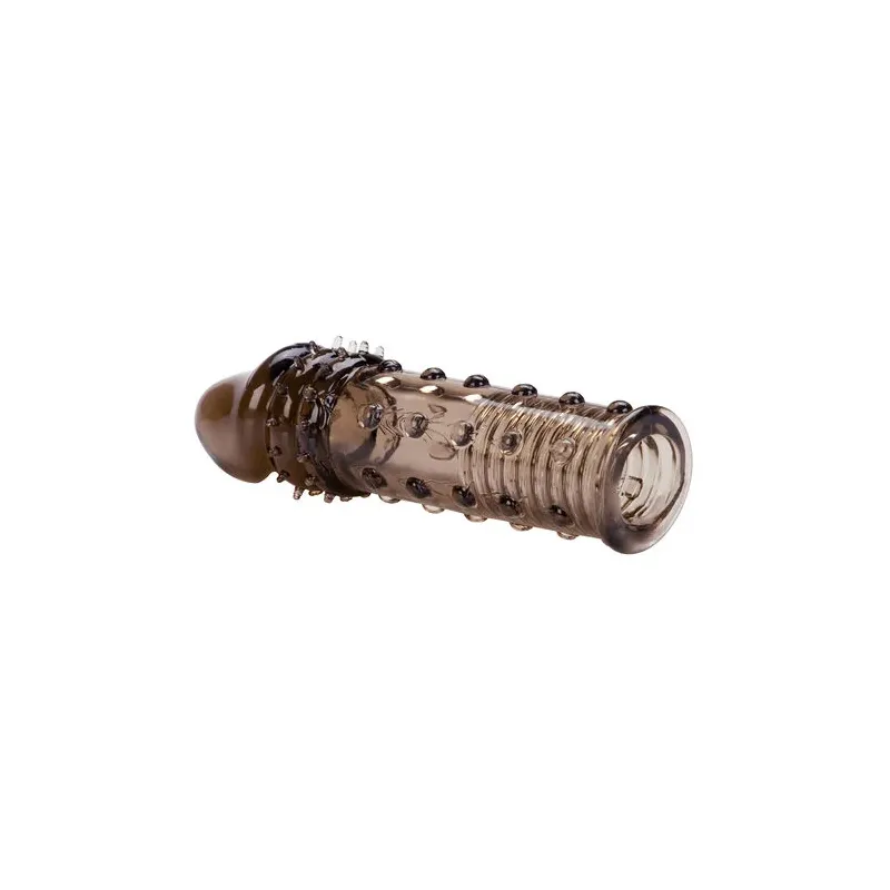 Rallonge pénienne Adonis Calexotics silicone noir transparent, 5 cm, texture stimulante, double fonction anneau.
