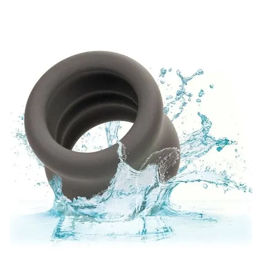 CalExotics Alpha black liquid silicone scrotum stretcher ring hourglass shape