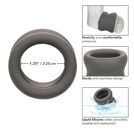 CalExotics Alpha Hodenstreckring schwarz aus flüssigem Silikon Sanduhrform