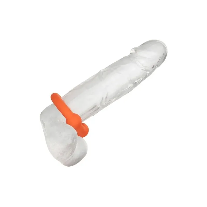 Anneau pénien double bille en silicone orange CalExotics, texture perlé pour stimulation.