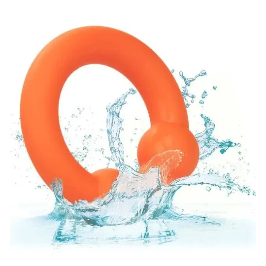 Anello penieno a doppia sfera in silicone arancione CalExotics, con texture perlata per stimolazione.