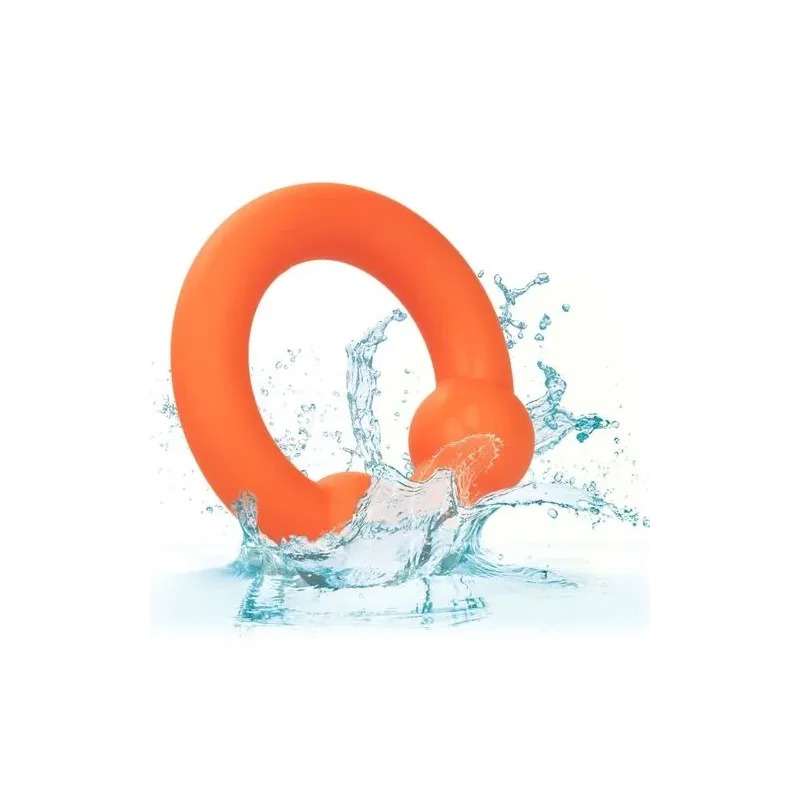 Anneau pénien double bille en silicone orange CalExotics, texture perlé pour stimulation.