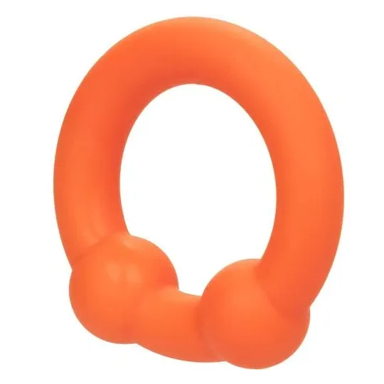 Penishülle mit zwei Kugeln aus orange Silikon von CalExotics, mit Perlenstruktur zur Stimulation.