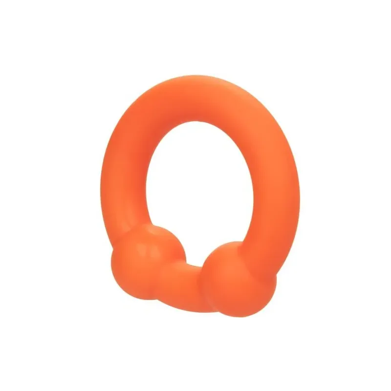 Anello penieno a doppia sfera in silicone arancione CalExotics, con texture perlata per stimolazione.