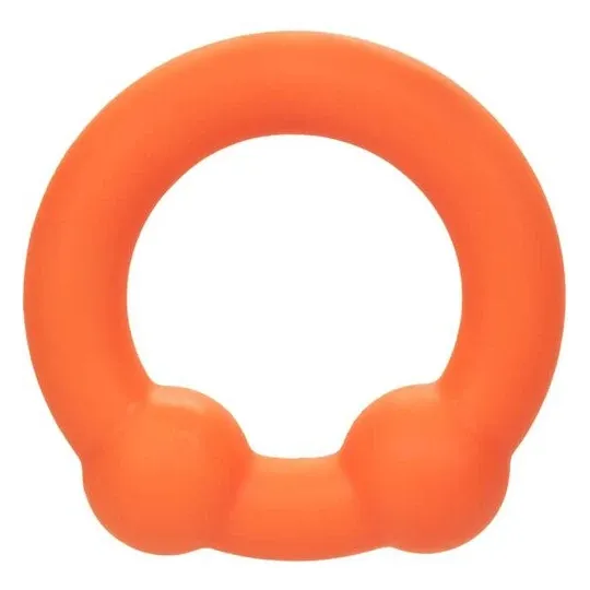 Anneau pénien double bille en silicone orange CalExotics, texture perlé pour stimulation.